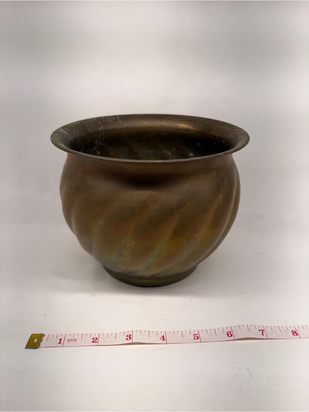 Vintage Solid Brass Swirl Planter Bowl Mid Century Art Deco Cachepot Patina